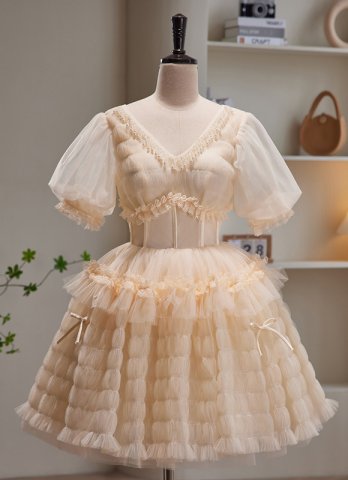 Deep V-Neck Tulle Tutu Short Prom Homecoming Dress