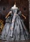 Rococo Gray Brocade Off the Shoulder Marie Antoinette Ball Gown 3