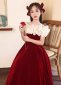 Vintage Flower Girls Burgundy Velvet Masquerades Party Dress 1