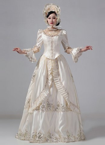 Custom-made Women Satin Baroque Masquerade Dress Ivory Victorian Bustle Dresses