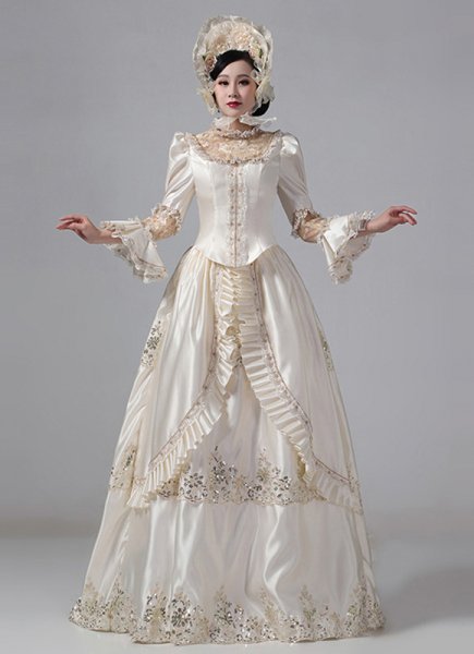 Custom-made Women Satin Baroque Masquerade Dress Ivory Victorian Bustle Dresses