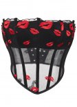 Sexy Red Lip Perspective Mesh Bra Corset