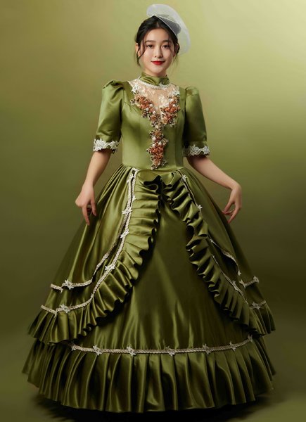 Green Masquerade Party Dresses Stage Theater Ball Gown