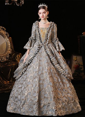 Gray Marie Antoinette Dress for Women Carnival Gowns with Cloak