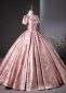 Pink Princess Printed Brocade Graduation Dress