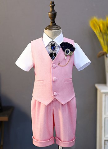 Boys Wedding Outfit Dust Pink 4 Pieces Set Vest Shorts Shirt and Bow Tie