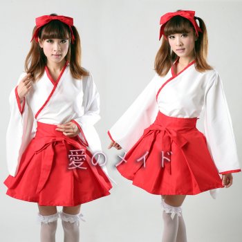 White And Pink Anime Hatsune Cosplay Uniform Lolita Maid Dress Kimono