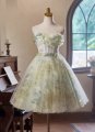 Green Applique Tulle Off-the-Shoulder Short Graduation Formal Dress