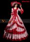 Wine Red Lace Belle Princess Party Ball Gown Dress with Hat