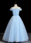 Blue Off Shoulder Applique Dress Banquet Wedding Flower Girl Dresses 2