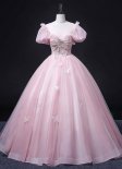 Princess Pink Puff Sleeves Long Graduation Dress