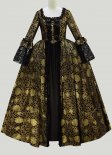 Womens Victorian Rococo Marie Antoinette Dress Gold Floral Parttern Brocade Queen French Revolution Ball Gown Historical Costume