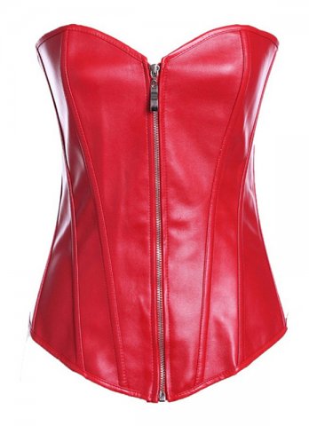 Red PVC Leather Corset with Front Zipper