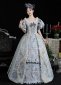 Vintage Blue Jacquard Lace Puff Sleeves Ball Gown Masquerade Party Dress