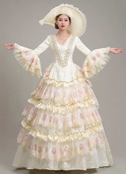 Champagne Historical Southern Belle Lace Dresses Victorian Masquerade Ball Dress