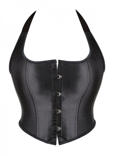 Black Sexy Shoulder Strap Corsets Top Halterneck Satin Bustier