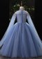 Girls Blue Sequin Cape Sleeve Tulle Beauty Contest Carnival Dresses 4