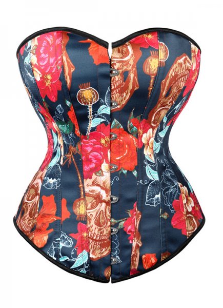 Vintage Floral Printed Cotton Bustier Corset