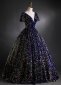 Deep V neck Blue Sequin Velvet Evening Dress 1