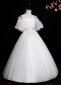 Children Puff Sleeve White Sequin Tulle Wedding Party Dresses