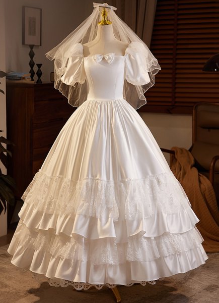 1950s Princess White Satin Homecoming Dresses
