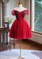Burgundy Off the Shoulder Sequin Bead Mini Tulle Dress 1