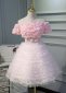 Pink Flower Slash Neck Short Sleeve Cocktail Dress Sweet Prom Tutu Dress