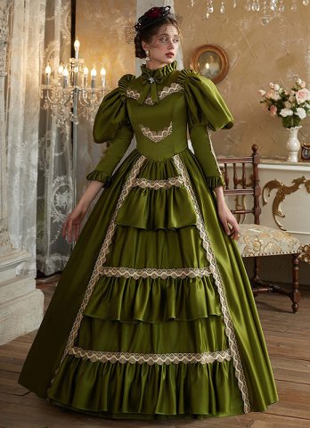 Christmas Women Green Southern Belle Party Dress Festival Masquerade Dresses
