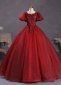 Custom-made Sparkly Burgundy Tulle Embroidery Formal Dress