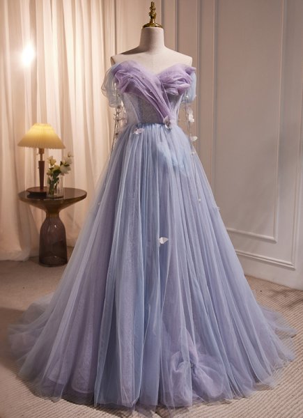 Lavender Colorful Ball Gown Appliques Off the Shoulder Wedding Dress With Beading