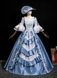 Elegant Retro Rococo Blue Masked Prom Ball Gown Half Sleeves Lace Southern Belle Party Dress Includes Hat