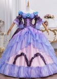 Customized Vintage Retro Renaissance 18th Century Marie Antoinette Rococo Dress Purple Plaid Short Sleeve Flower Long Formal Prom Ball Gowns