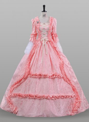 Pink Jacquard Renaissance Colonial Lady Princess Tea Party Garden Floral Dress Ball Gown Theater Costume