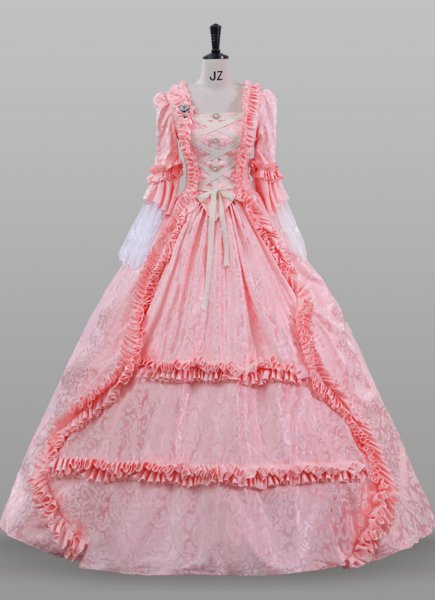 Pink Jacquard Renaissance Colonial Lady Princess Tea Party Garden Floral Dress Ball Gown Theater Costume