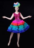 Women Stage Club V-Neck Sequin Dresses Colorful Tutu Ball Gown