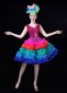 Women Stage Club V-Neck Sequin Dresses Colorful Tutu Ball Gown