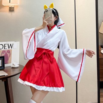 Anime Demon Fox x Servant SS White Ghost House Rin Rin Butterfly Throwback Miko Kimono