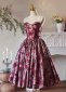 Vintage Burgundy Corset Off the Shoulder Jacquard Party Dress