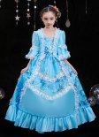 Children Baroque Masquerade Blue Ball Gown Girls Festival Carnival Dress