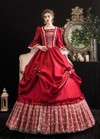 로코코 바로크 레드 마리 앙뜨와네트 볼 드레스 18 세기 르네상스 역사적 시대 드레스 가운 여성용