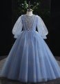 Blue Girls Sequin Mesh Thanksgiving Foraml Dress