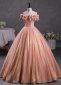 Ball Gown Off the Shoulder Shiny Long Length Tulle Prom Dress 2