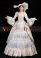 Blue Long Flare Sleeves Lace Embroidered Vintage Rococo Dress with Hat