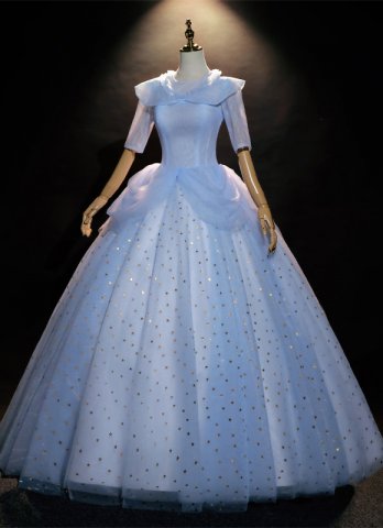 Cinderella Blue Sparkling Star Ball Dress Theatre Stage Princess Dresses