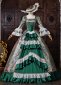 Vintage Green Floral Jacquard Brocade Victorian Dress Lace Long Sleeve Floor Length Masquerade Costume