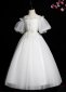 Children Puff Sleeve White Sequin Tulle Wedding Party Dresses 1
