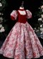 Vintage Girls Velvet Jacquard Red Masquerades Dresses