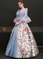 Blue Long Flare Sleeves Lace Floral Bow Vintage Rococo Masquerade Lolita Dress 2