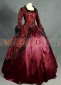 Wine Red Brocade Long Sleeve Gothic Victorian Dress
