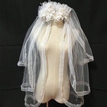 빈티지 화이트 신부 웨딩 머리 장식 꽃 술 베일 로리타 머리띠
